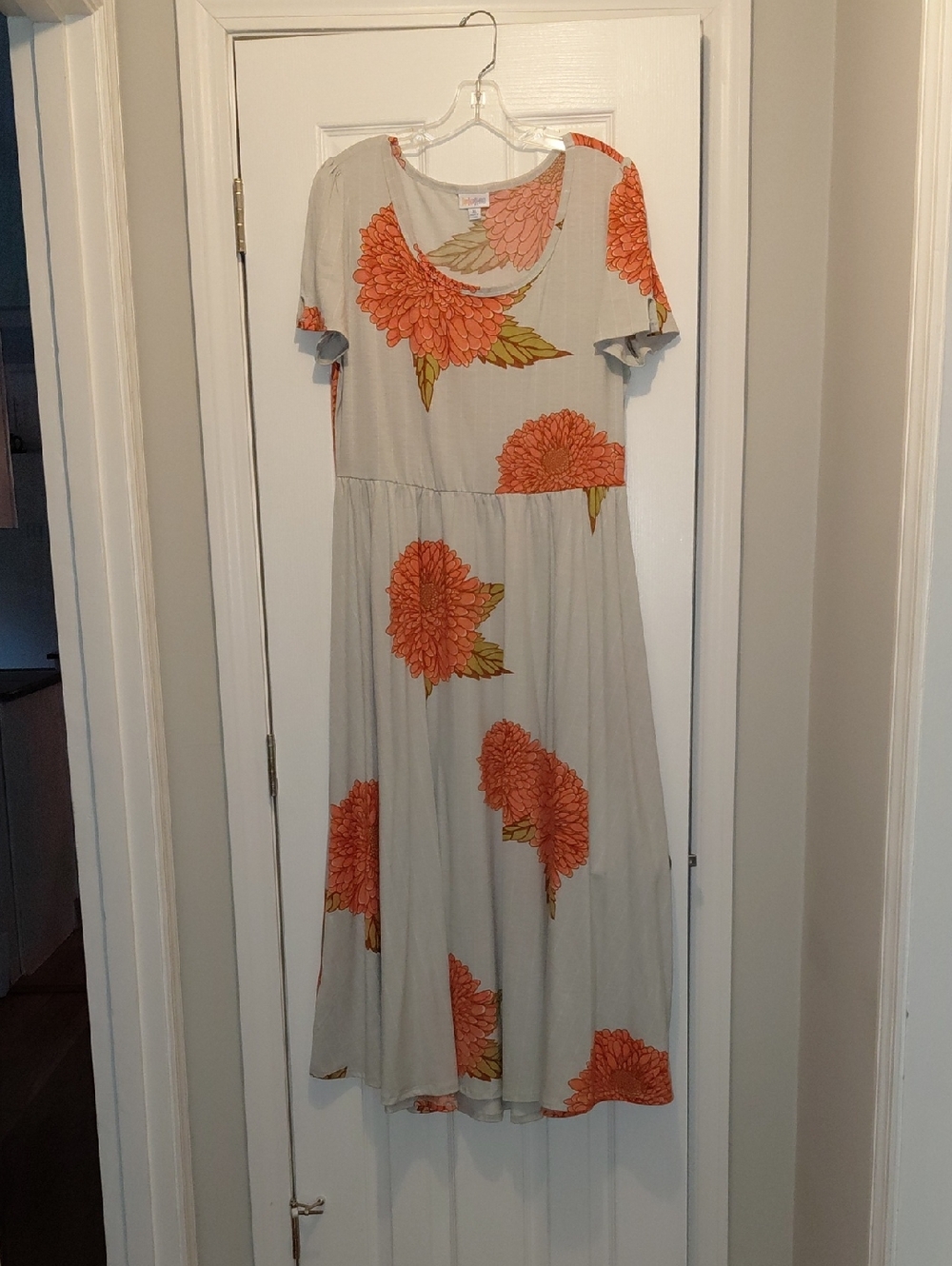 LuLaRoe Gray Maxi Dress with Orange Floral Print